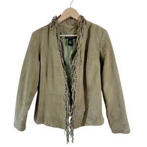 VTG Western 100% Leather Jacket Mint Green Sz M Fringe Boho Cowgirl Festival